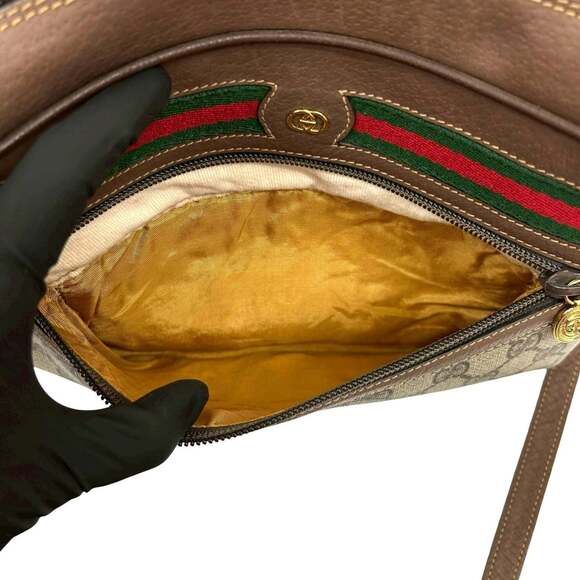GUCCI Old Gucci Sherry Line GG Leather Shoulder Bag Brown 735-6 - Picture 10 of 10